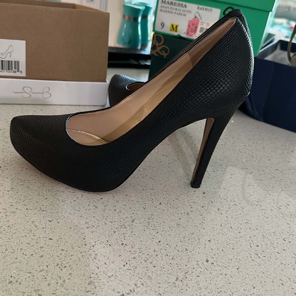 Jessica Simpson Parisa black rumba snake heels